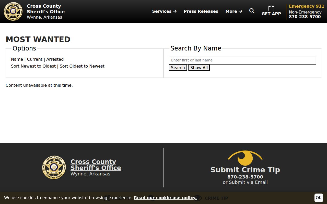 Cross County most wanted program interface without roster